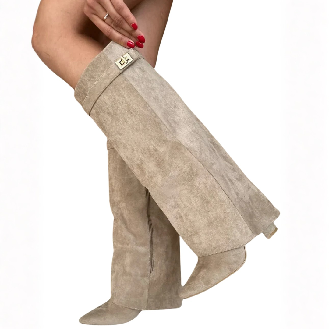 Damen Winterstiefel mit Riemendetail und seitlichem Reißverschluss