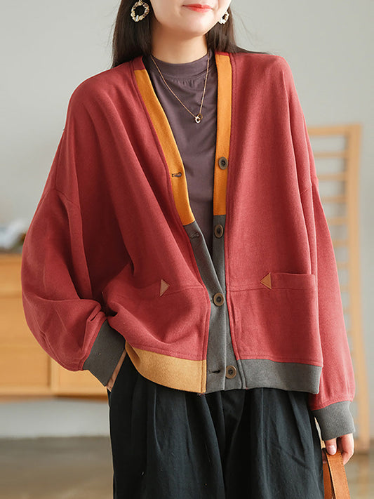 Damen-Cardigan mit Farbkontrast und Knopfleiste