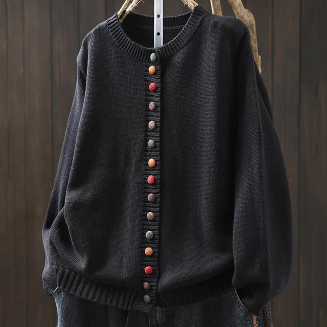 Cardigan Damen im Retro-Stil mit Rundhalsausschnitt und Blumenmuster