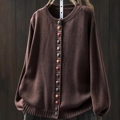 Cardigan Damen im Retro-Stil mit Rundhalsausschnitt und Blumenmuster