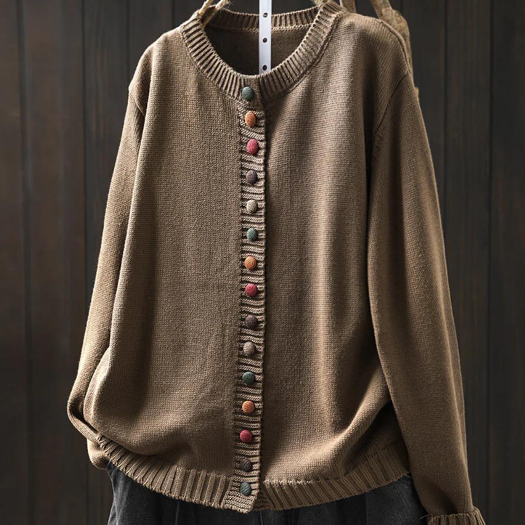 Cardigan Damen im Retro-Stil mit Rundhalsausschnitt und Blumenmuster