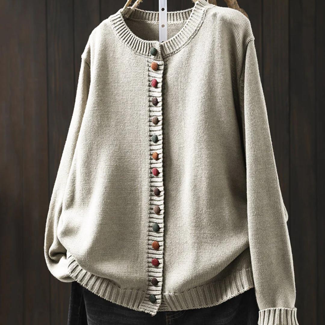 Cardigan Damen im Retro-Stil mit Rundhalsausschnitt und Blumenmuster