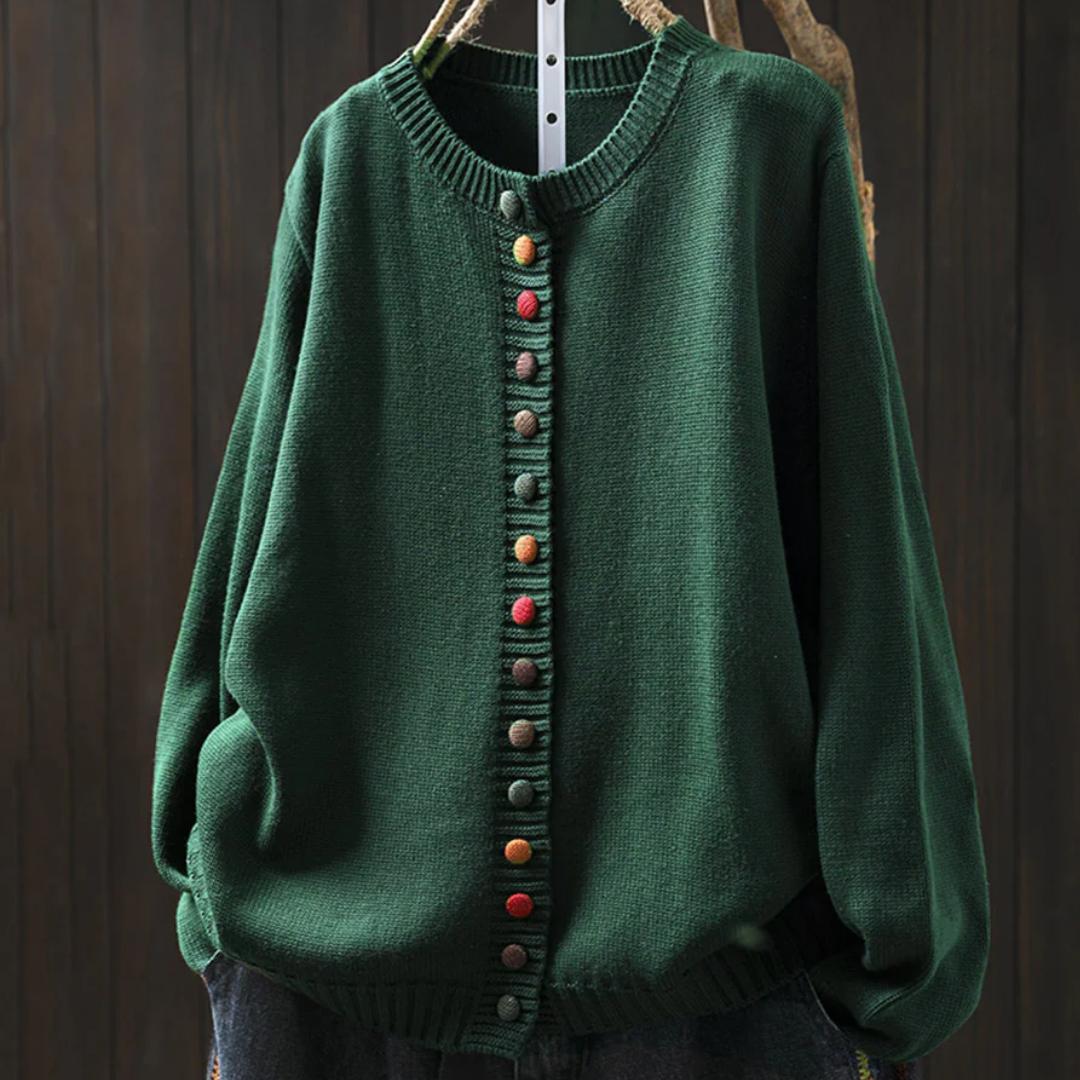 Cardigan Damen im Retro-Stil mit Rundhalsausschnitt und Blumenmuster