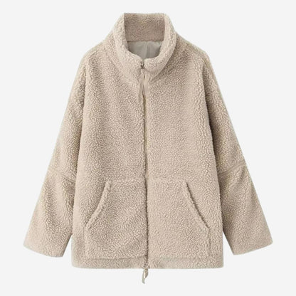 Damen Lammwolljacke – Kuschelige Winterjacke Damen mit Stehkragen
