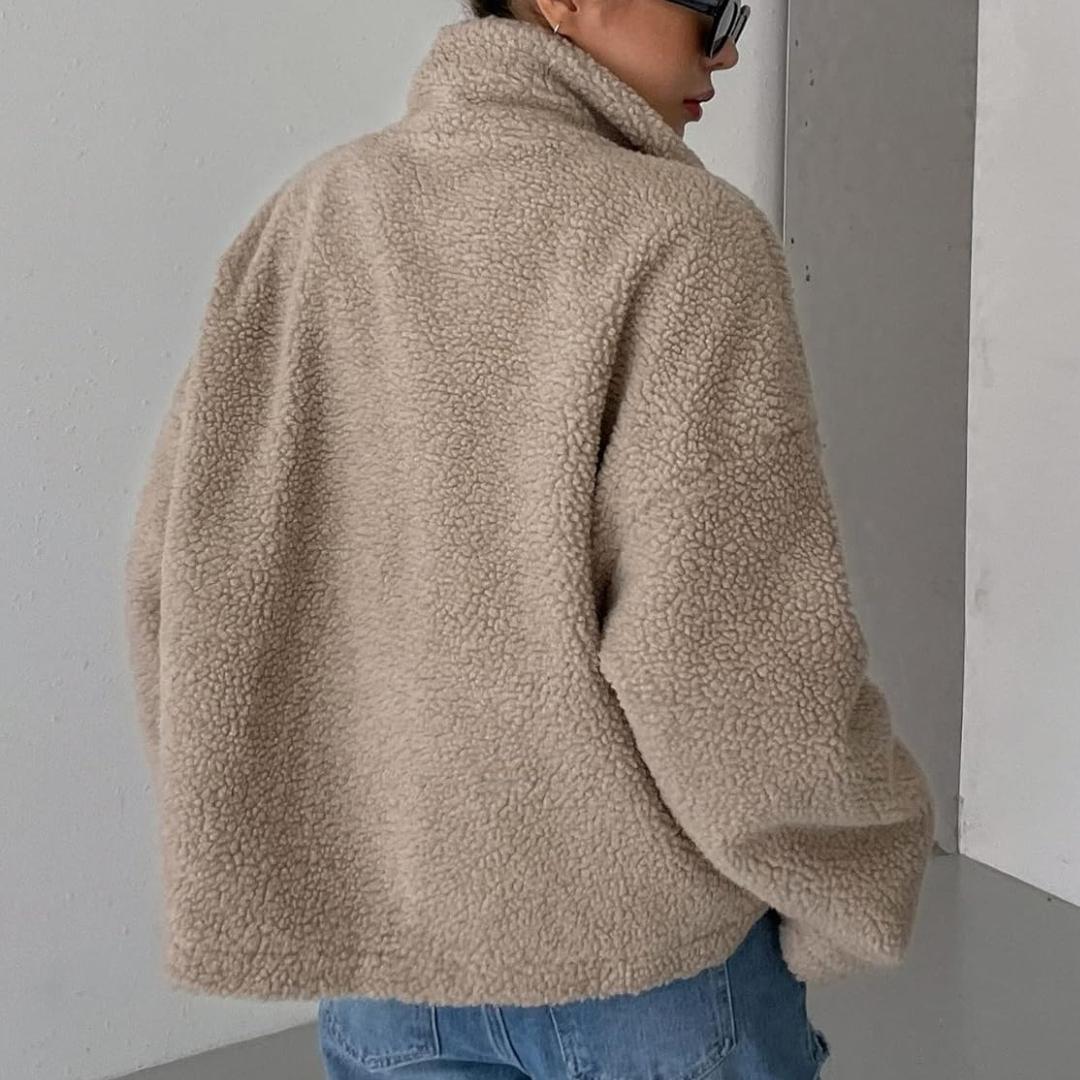 Damen Lammwolljacke – Kuschelige Winterjacke Damen mit Stehkragen