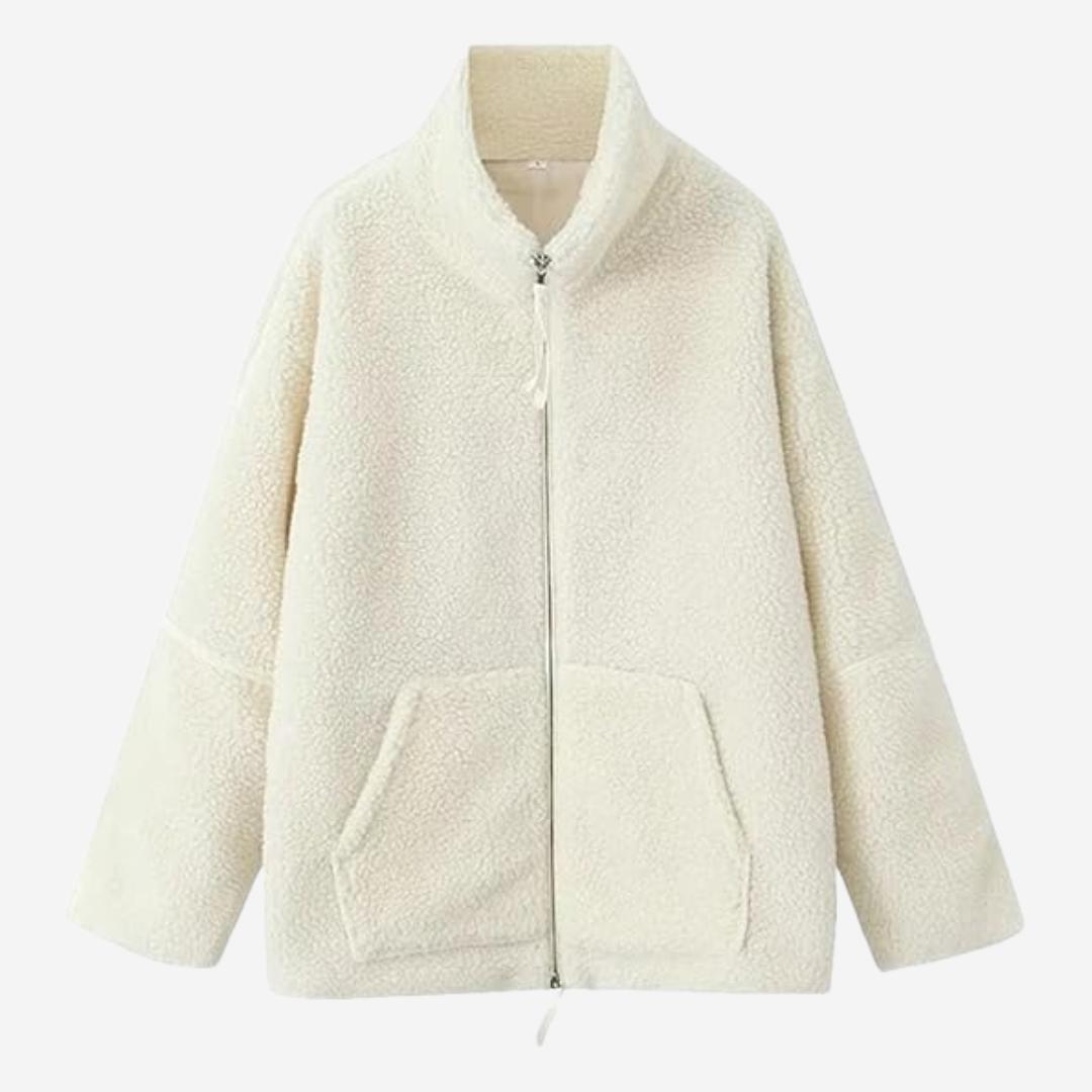 Damen Lammwolljacke – Kuschelige Winterjacke Damen mit Stehkragen