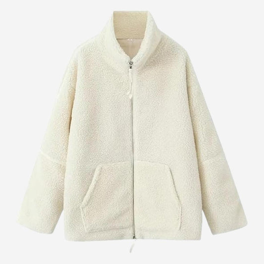 Damen Lammwolljacke – Kuschelige Winterjacke Damen mit Stehkragen