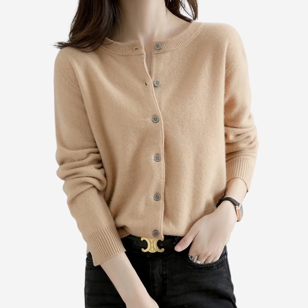 Damen Rundhals Cardigan Pullover – Eleganter Strick für den Winter