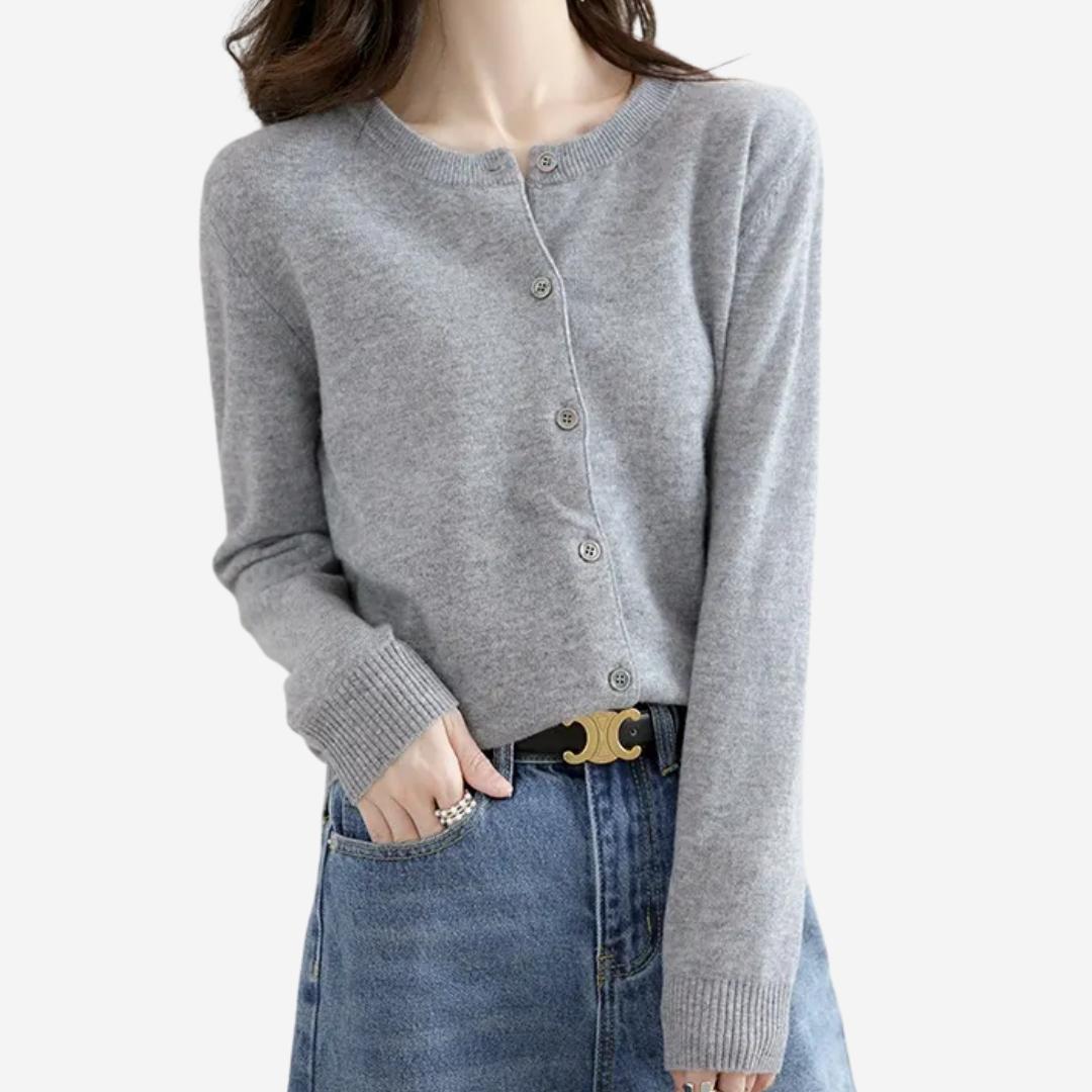 Damen Rundhals Cardigan Pullover – Eleganter Strick für den Winter