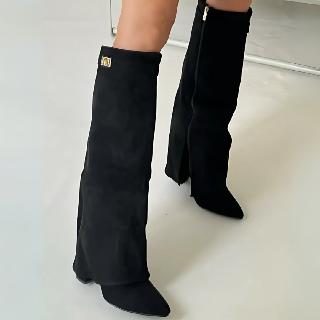 Damen Winterstiefel mit Riemendetail und seitlichem Reißverschluss