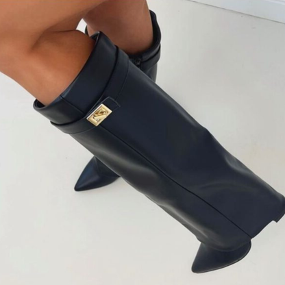 Damen Winterstiefel mit Riemendetail und seitlichem Reißverschluss