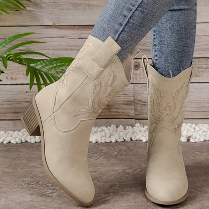 Damen Winterstiefel mit Ziersteppung und Blockabsatz