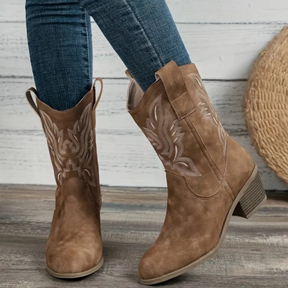 Damen Winterstiefel mit Ziersteppung und Blockabsatz