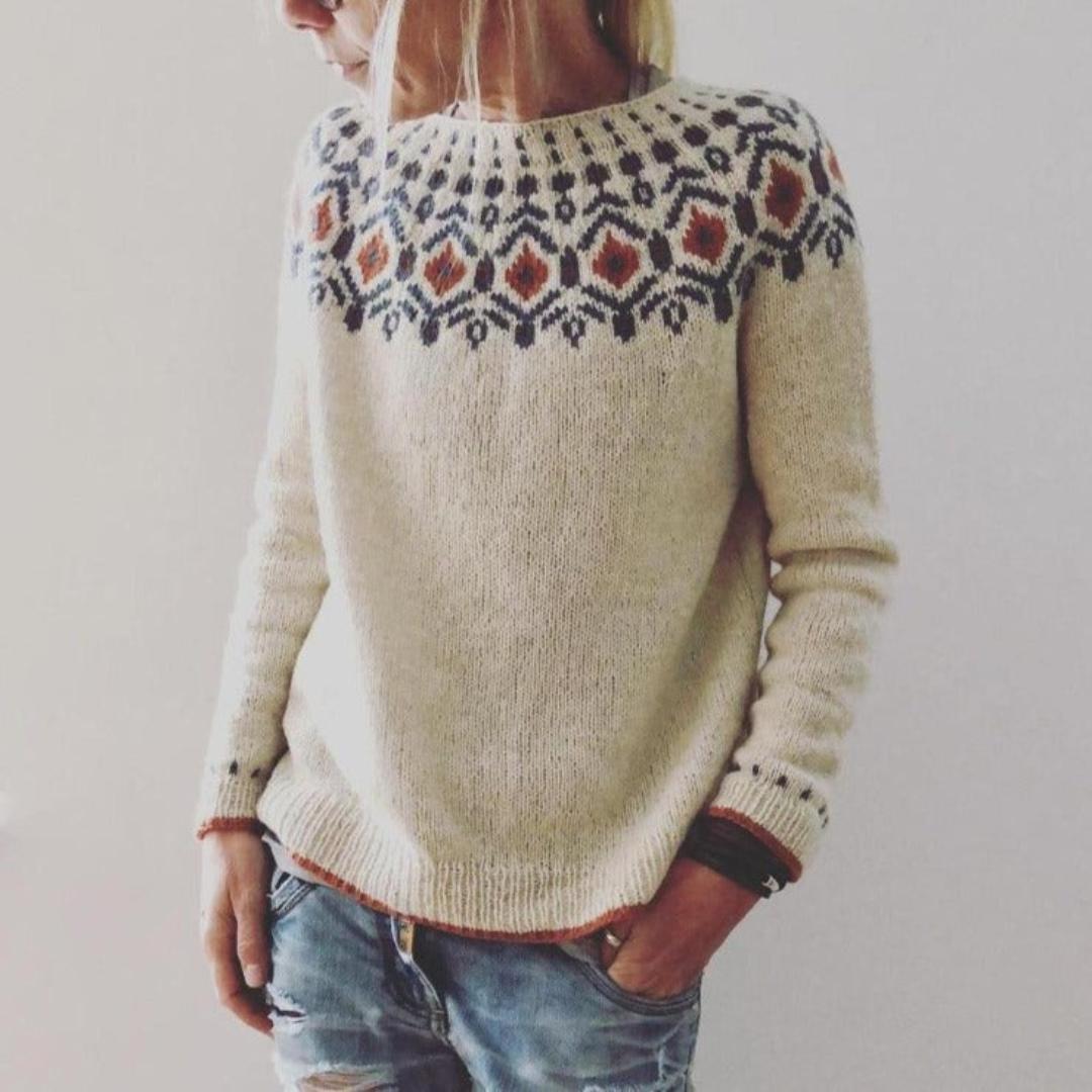 Geometrischer Grobstrick-Pullover