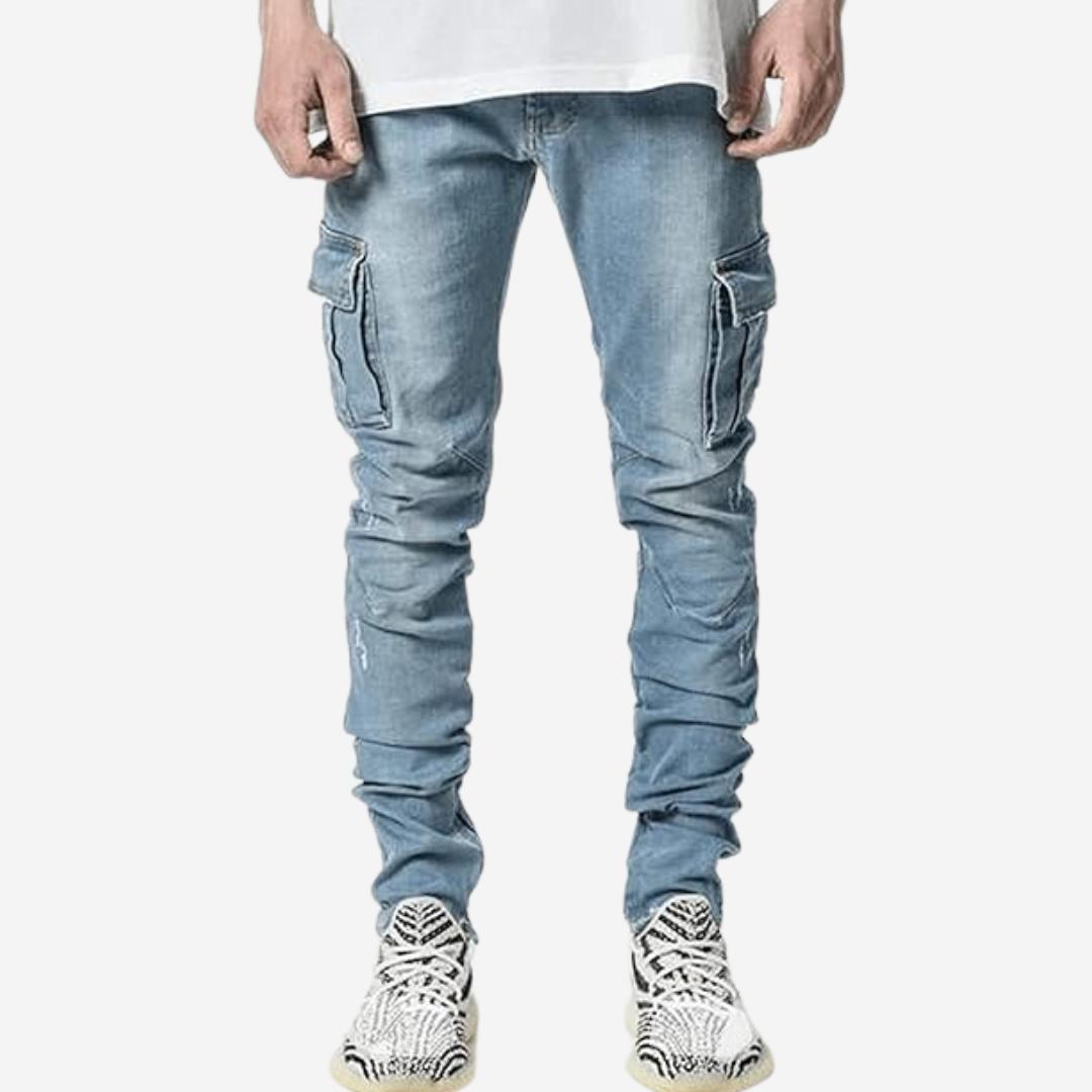 Herren Jeans mit Cargotaschen und schmalem Bein