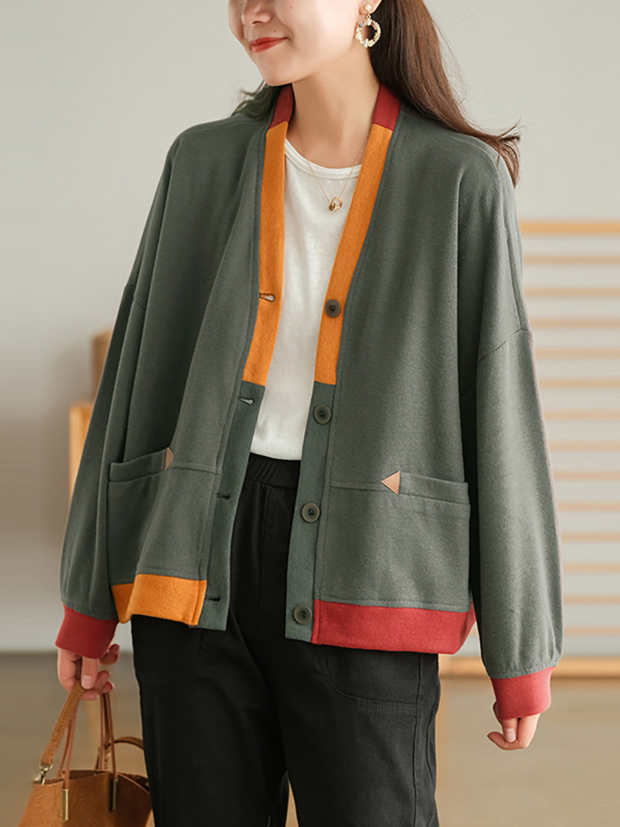 Damen-Cardigan mit Farbkontrast und Knopfleiste