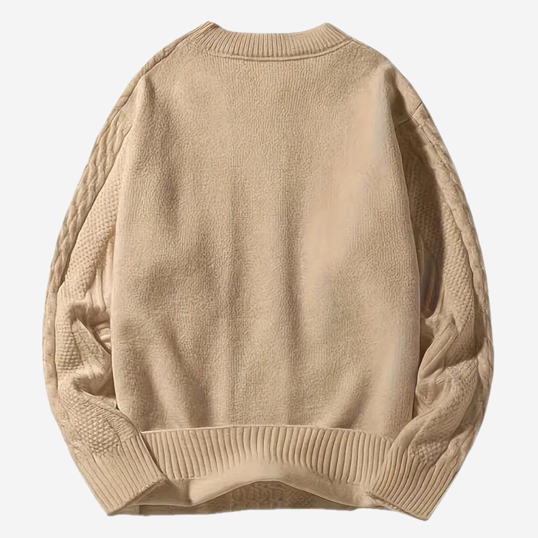 Pullover Herren mit Zopfmuster und Rundhalsausschnitt