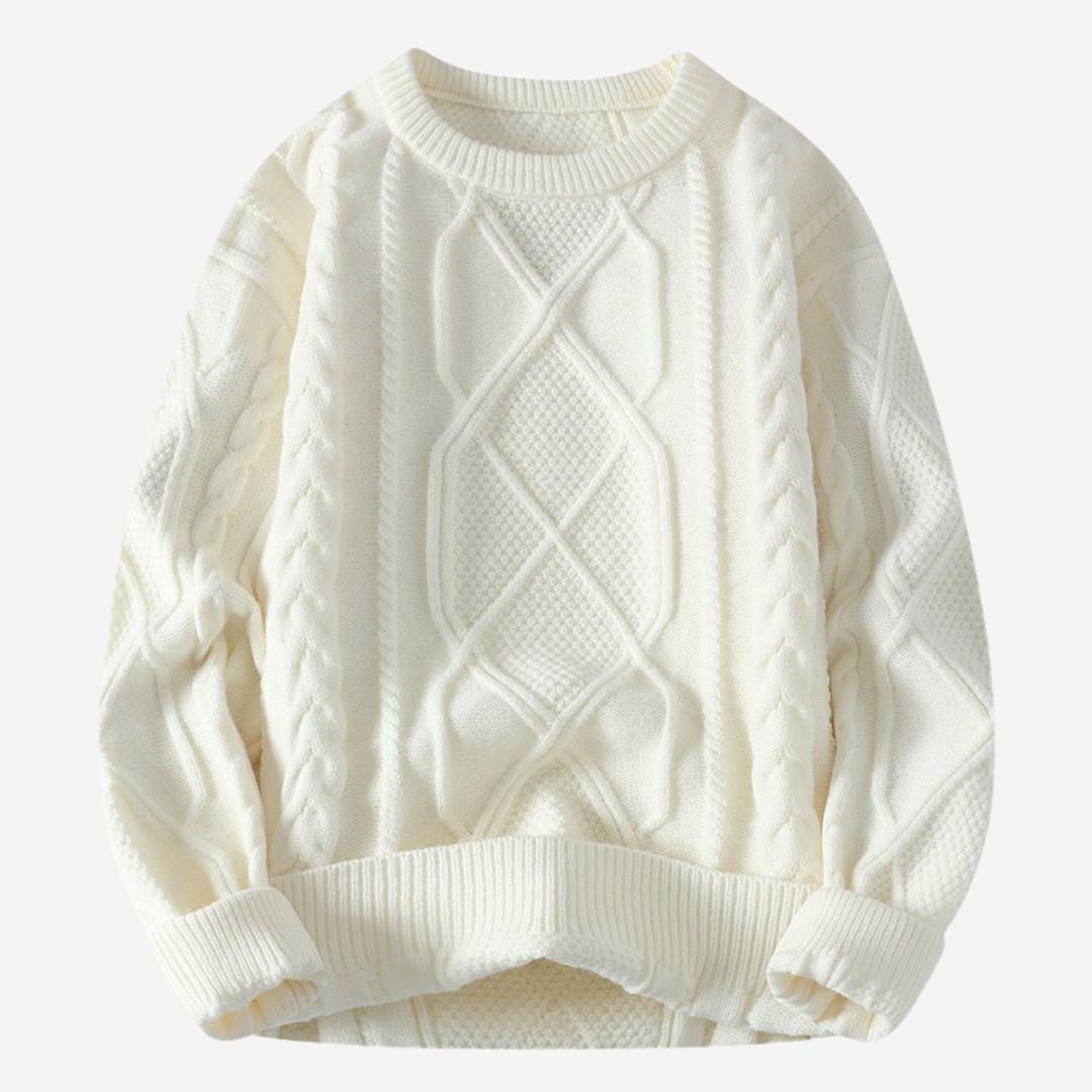 Pullover Herren mit Zopfmuster und Rundhalsausschnitt