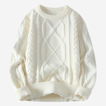 Pullover Herren mit Zopfmuster und Rundhalsausschnitt