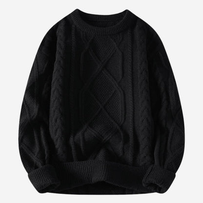 Pullover Herren mit Zopfmuster und Rundhalsausschnitt