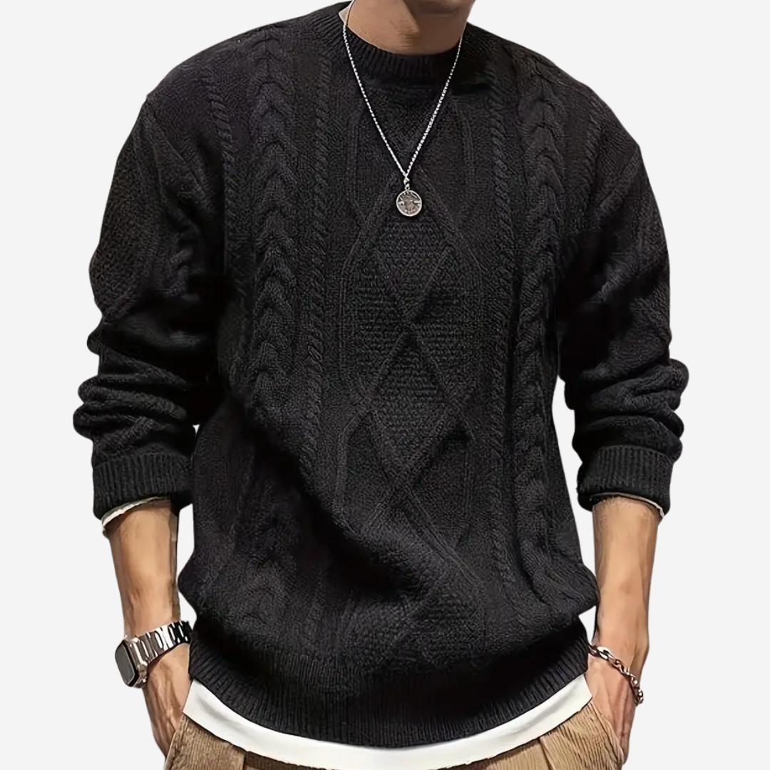 Pullover Herren mit Zopfmuster und Rundhalsausschnitt