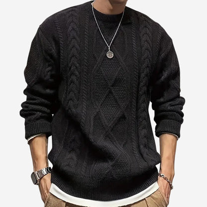 Pullover Herren mit Zopfmuster und Rundhalsausschnitt