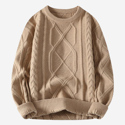 Pullover Herren mit Zopfmuster und Rundhalsausschnitt