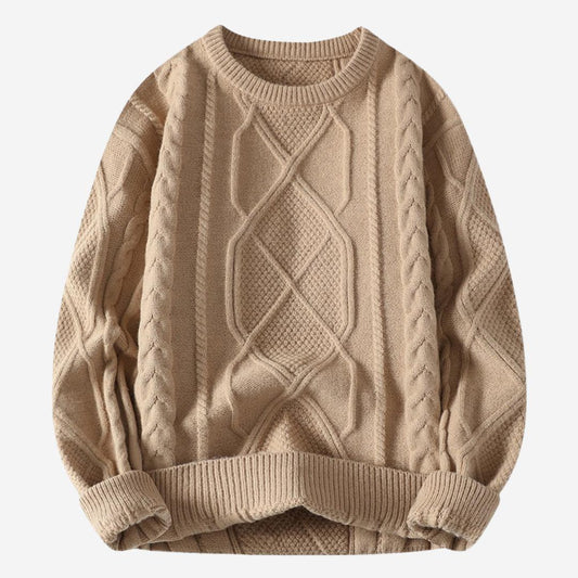 Pullover Herren mit Zopfmuster und Rundhalsausschnitt