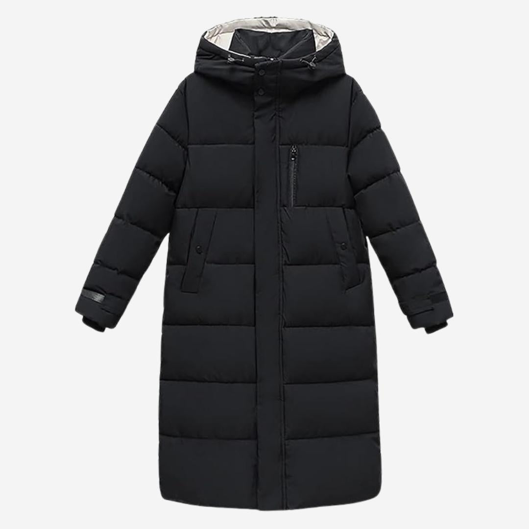 Winterjacke Damen – Lange gesteppte Jacke mit Kapuze