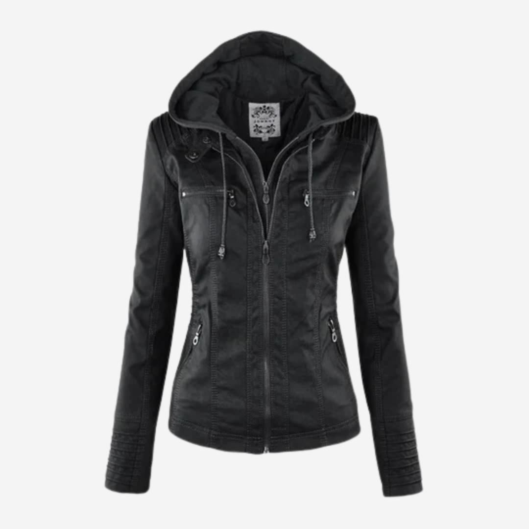 Winterjacke Damen Lederoptik mit Kapuze