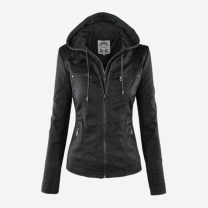 Winterjacke Damen Lederoptik mit Kapuze