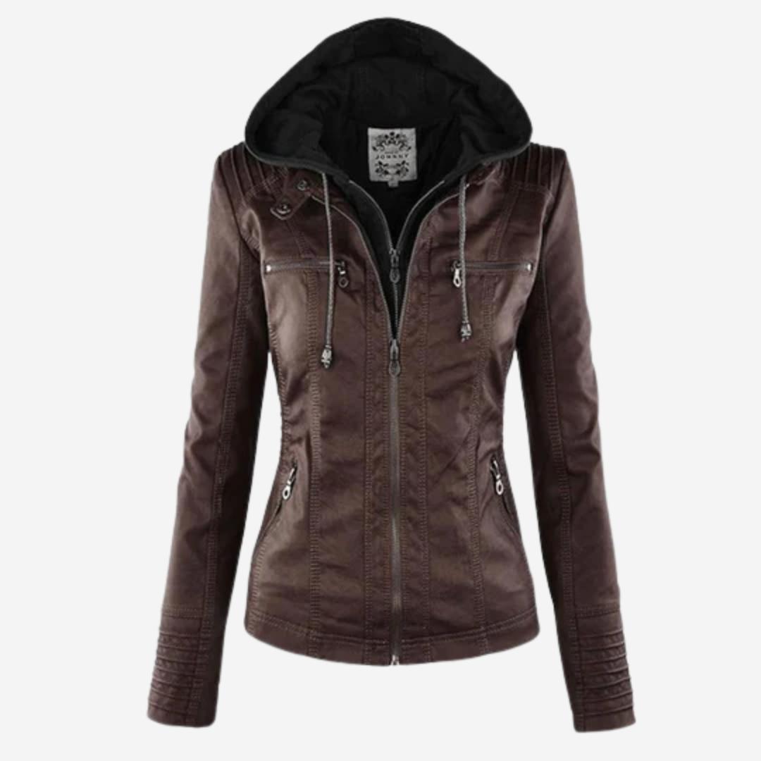 Winterjacke Damen Lederoptik mit Kapuze