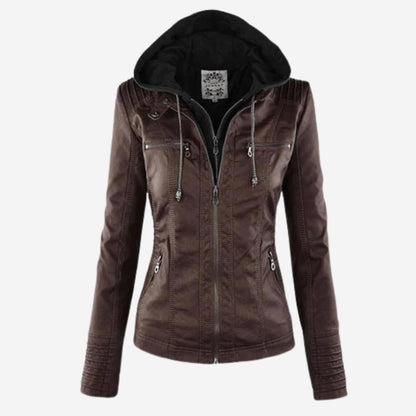 Winterjacke Damen Lederoptik mit Kapuze