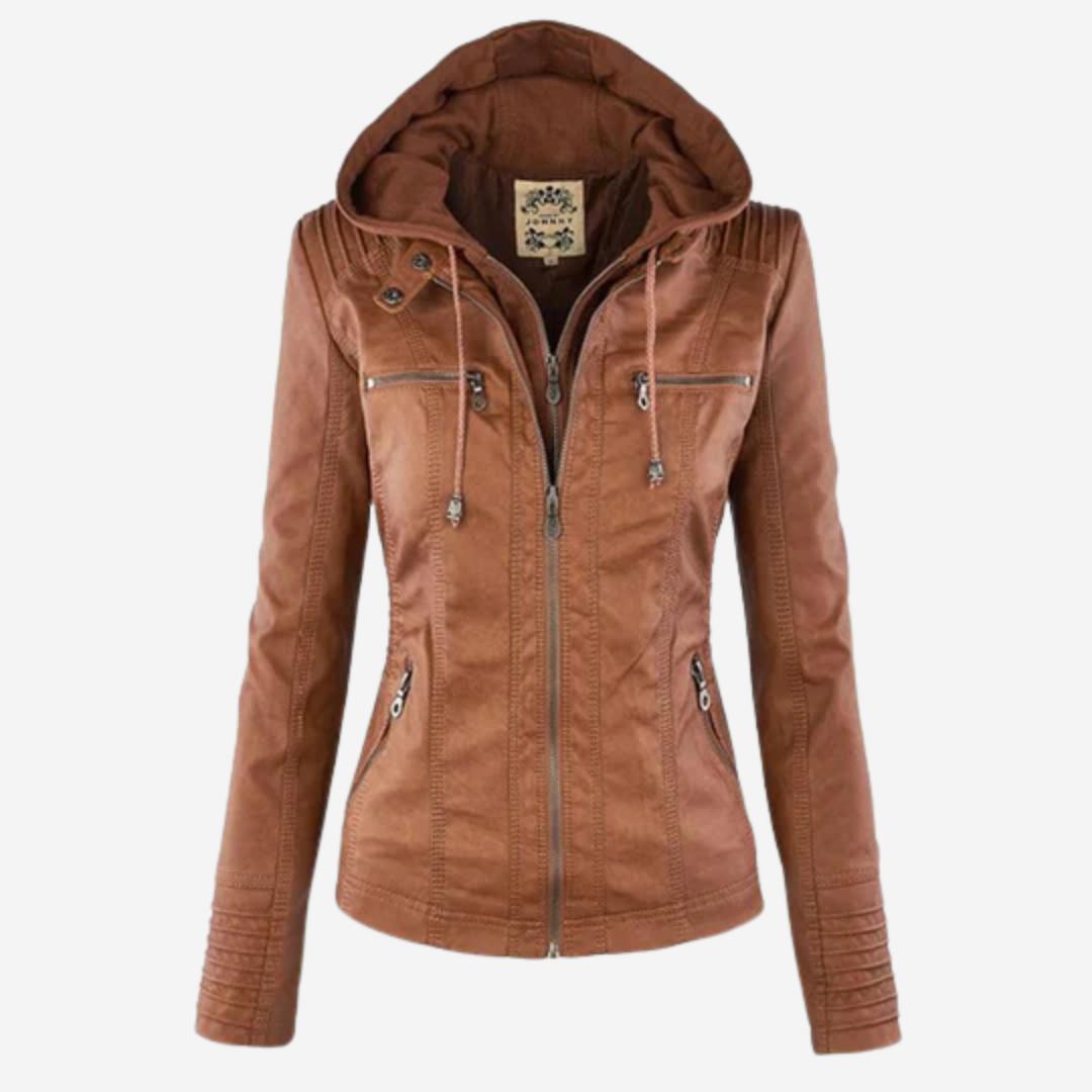 Winterjacke Damen Lederoptik mit Kapuze