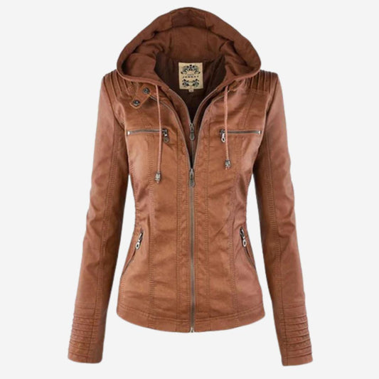 Winterjacke Damen Lederoptik mit Kapuze