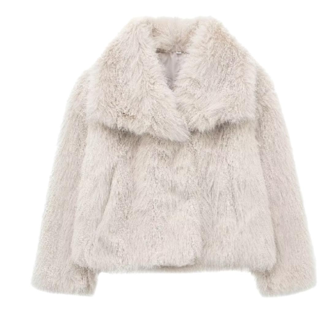 Damen-Kurzjacke aus Kunstpelz mit Schalkragen