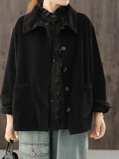 Winterjacke Damen aus Cord mit Knopfleiste und Taschen