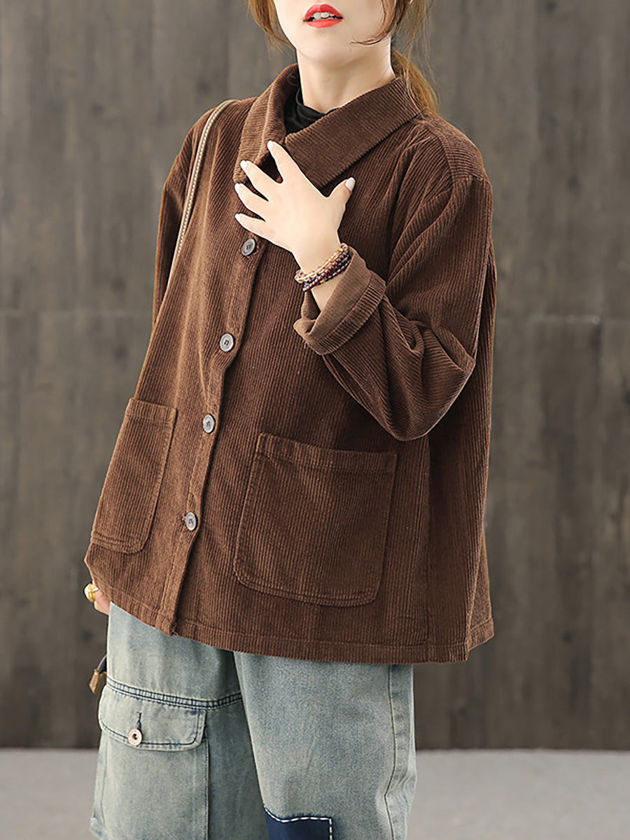Winterjacke Damen aus Cord mit Knopfleiste und Taschen
