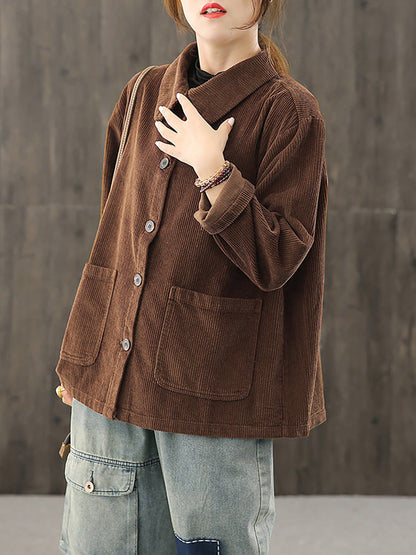 Winterjacke Damen aus Cord mit Knopfleiste und Taschen