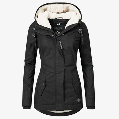 Winterjacke Damen mit Kapuze und Plissee-Gestaltung