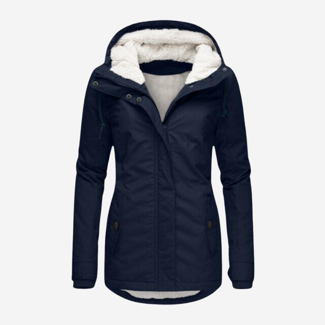 Winterjacke Damen mit Kapuze und Plissee-Gestaltung