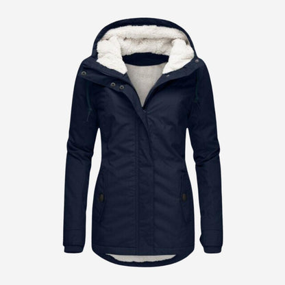 Winterjacke Damen mit Kapuze und Plissee-Gestaltung