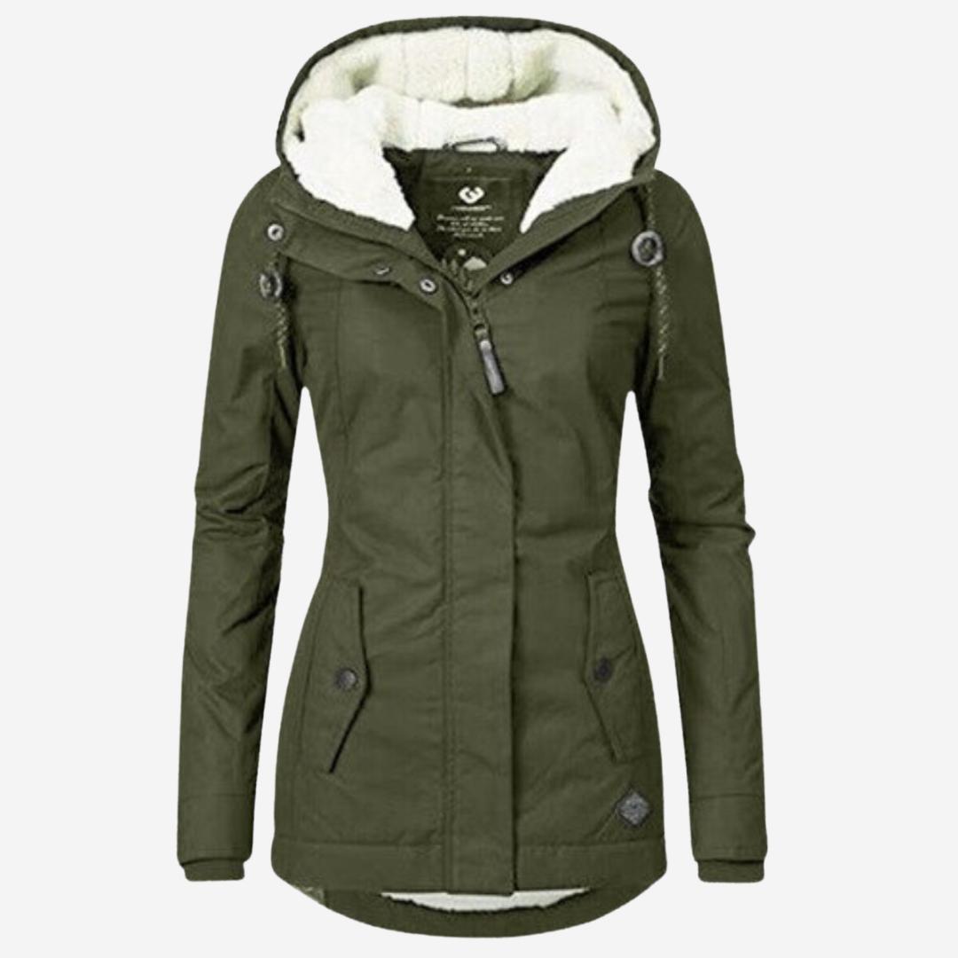 Winterjacke Damen mit Kapuze und Plissee-Gestaltung