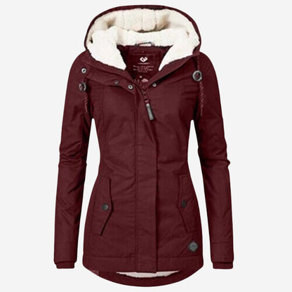 Winterjacke Damen mit Kapuze und Plissee-Gestaltung