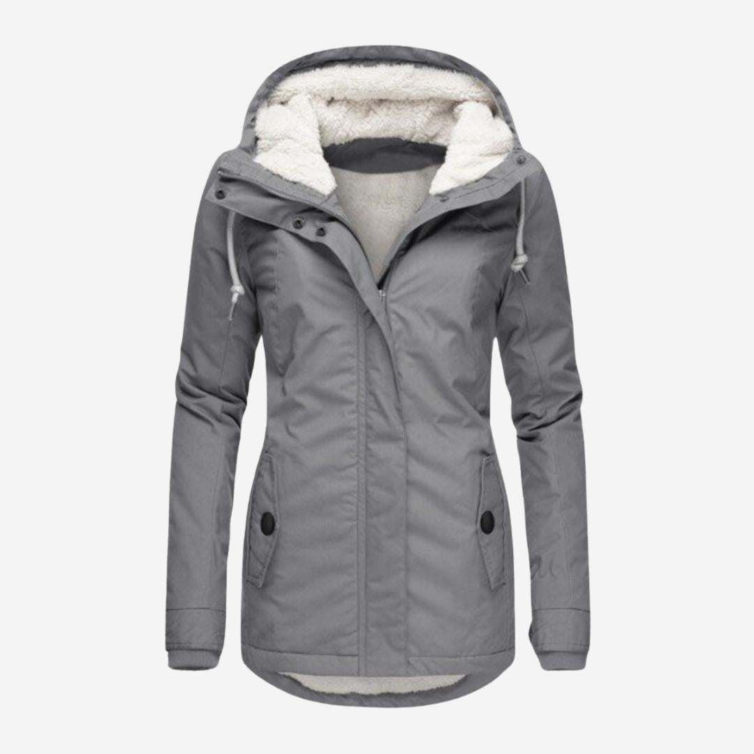 Winterjacke Damen mit Kapuze und Plissee-Gestaltung