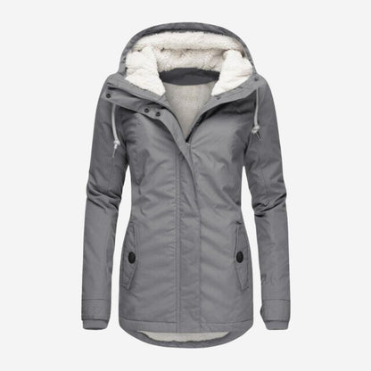 Winterjacke Damen mit Kapuze und Plissee-Gestaltung