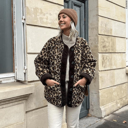 Winterjacke Damen mit Knopfleiste und Allover-Muster